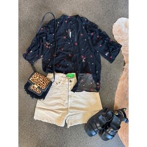 Sandrine Rose X Free People Sunflower Linen/Cotton blend shorts frayed edge